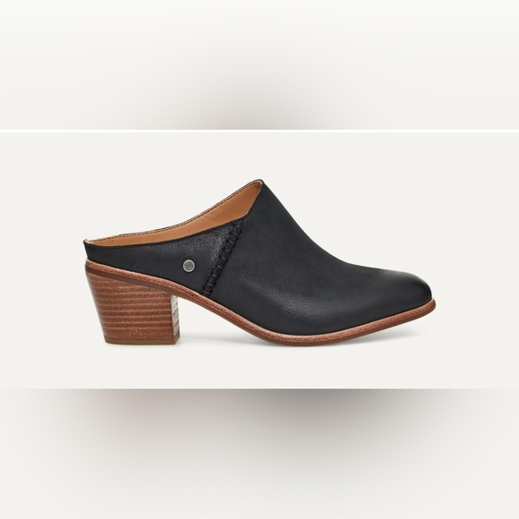 UGG Shoes - Ugg Shoes Ugg Lovisa Black Leather Mules with Brown Heel Rubber Outsole Size 10